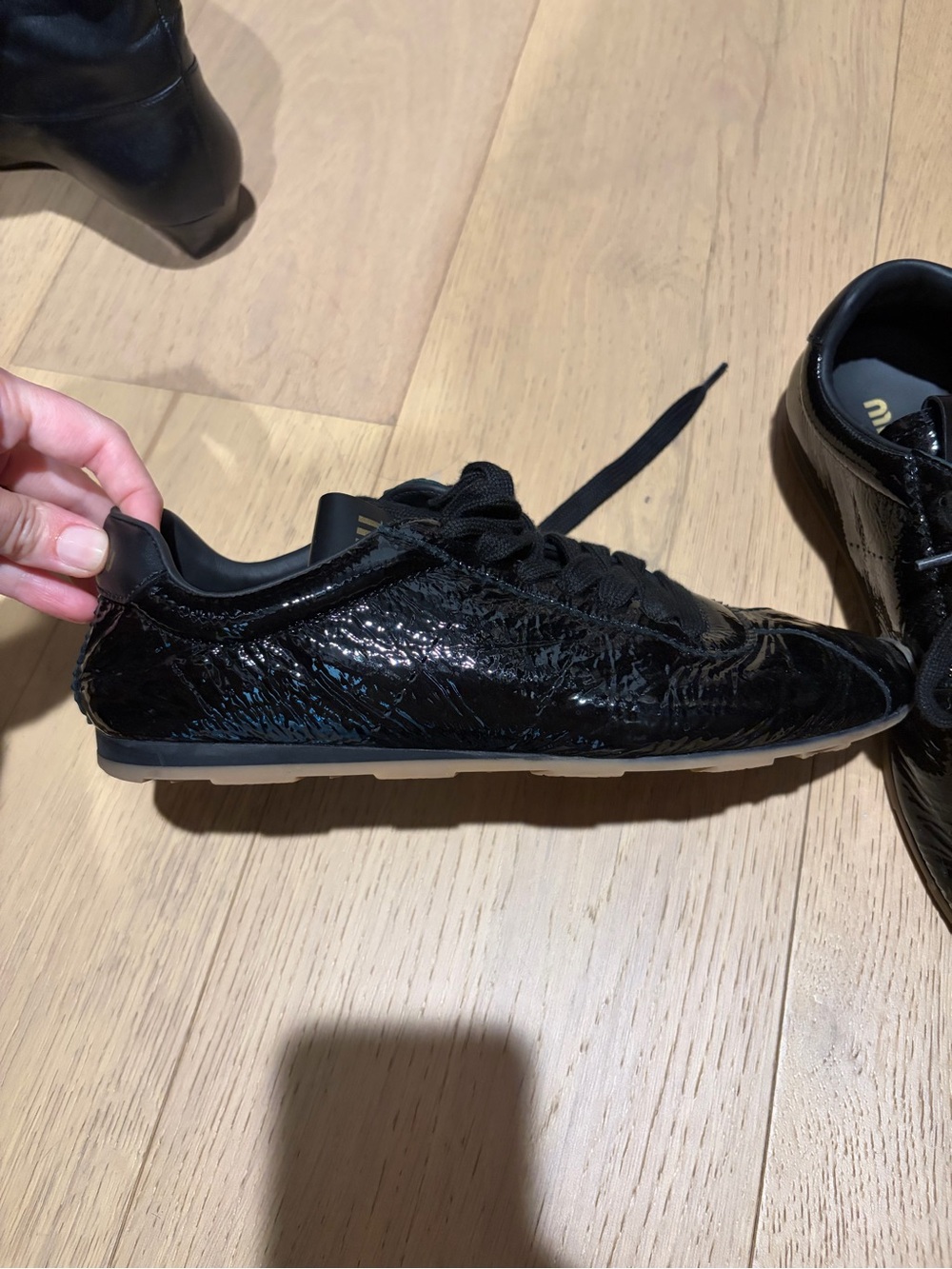 Miu Miu Black Patent Leather Athletic Sneakers